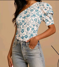 Intimately Free People SZ L "Somethin' 'Bout You" Floral One Shoulder Bodysuit