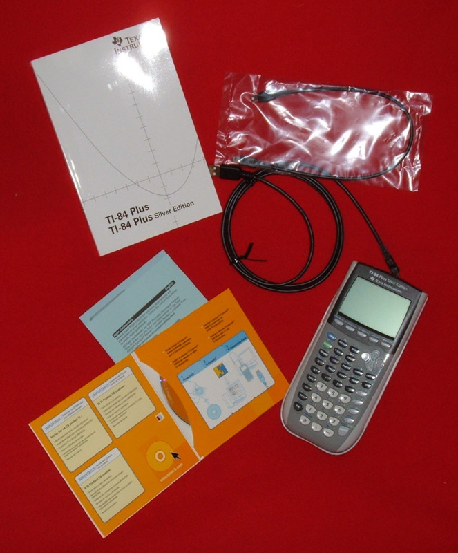 Texas Instrument TI-84 Plus Graphing Calculator Silver Ed Manual Cables CD Works