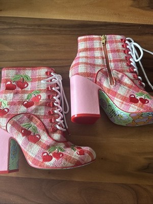 Irregular Choice Fruity Picnic Cherry Tie Up Heels Graphic Bottom Size 9-91/2