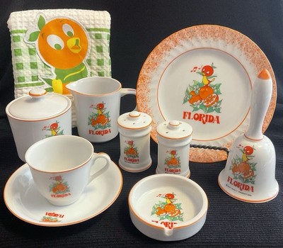 Vintage/Retro Little Orange Bird Florida Souvenir Kitchen Items Lot Of 10