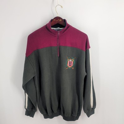 Bugle Boy Company 1/4 Zip Golf Logo Pullover Sweatshirt Maroon Dark Green Size L