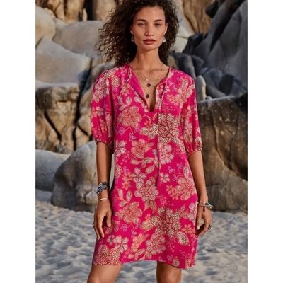 Johnny Was Vesna Mini Dress Silk Tunic Pink Floral Print Size XL - NWT
