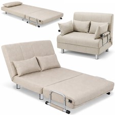 Divano Poltrona Letto 2 Posti una Piazza e mezza Ferro Tessuto Reclinabile Crema