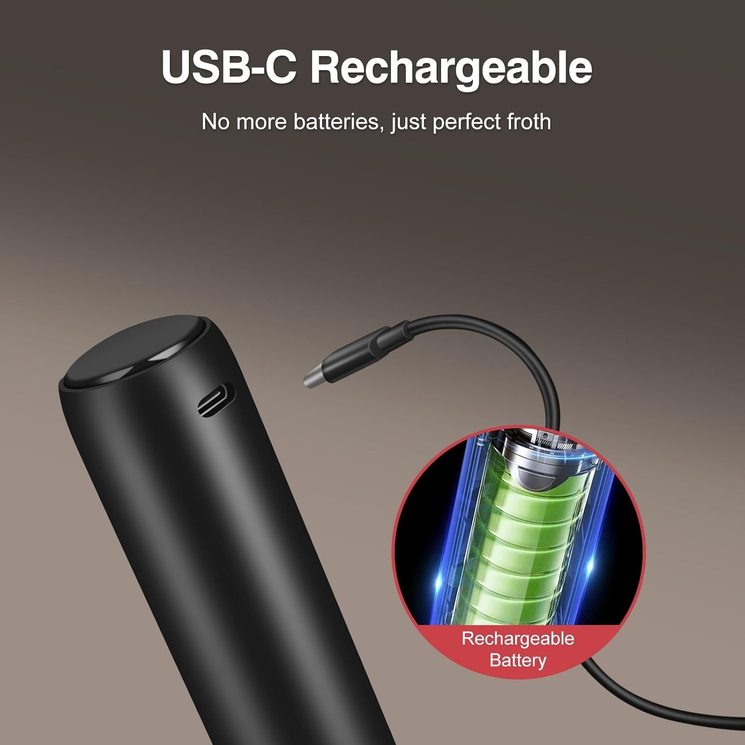 Milk Frother Handheld Rechargeable, Frother Wand with Storage Cover, Drink Mixer