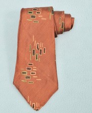 VTG Men's 1930s Brown  Green Print Necktie 30s Tie