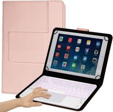 Universal Keyboard Case w/ Touchpad for Tablets 9"-10.5", 7 Color Backlit - Pink