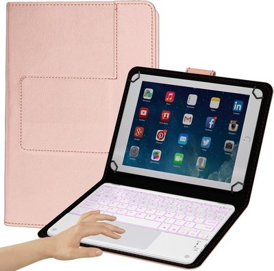 Universal Keyboard Case w/ Touchpad for Tablets 9''-10.5'', 7 Color Backlit - Pink