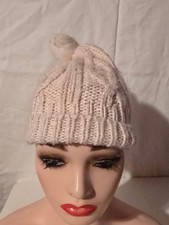 Cable Knit Pom Pom Beanie Hat Womens Sparkle Light Pink Winter