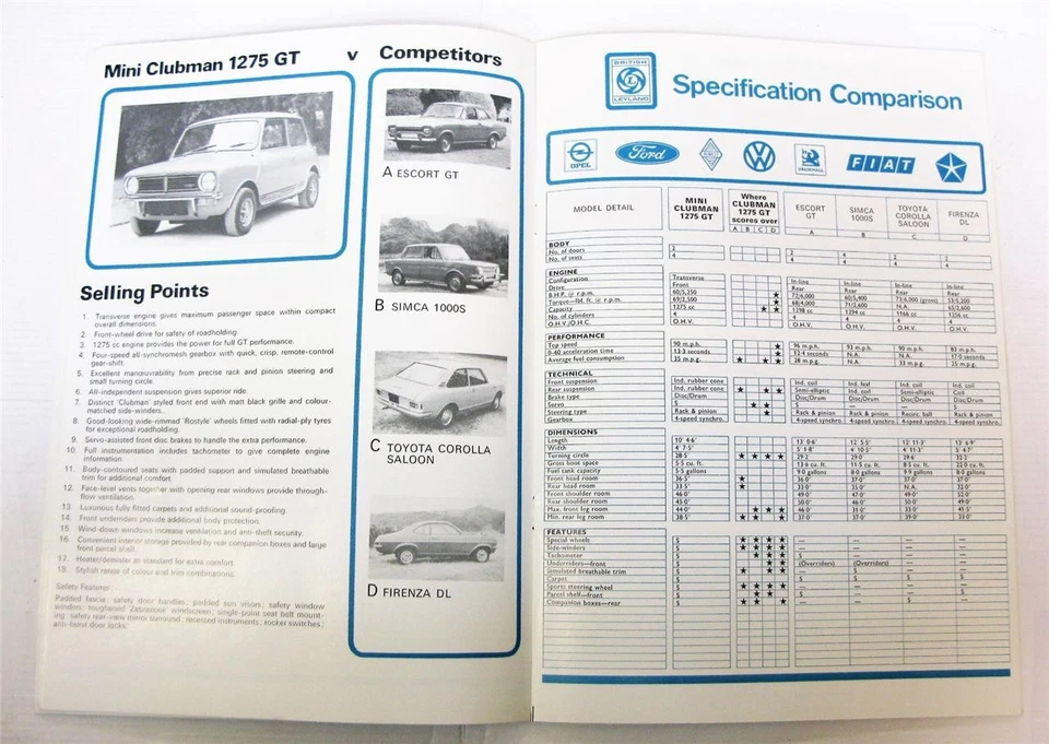 AUSTIN Mini 1800 MG Car Dealers Sales Brochure Competitive Info 1972 #2963 — 第 3/4 张图片