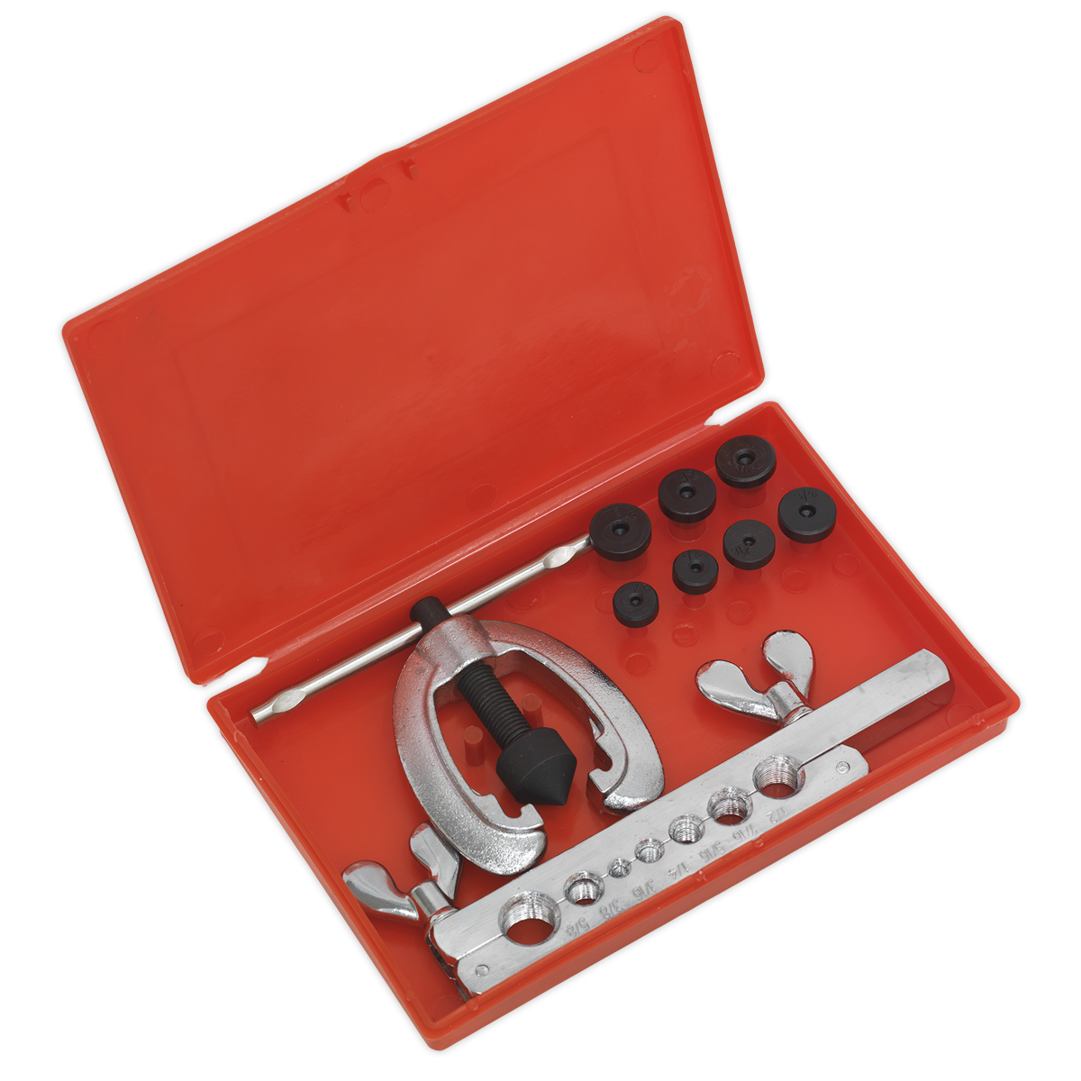 Sealey Pipe Flaring Kit With 2-Piece Screw-Type 45° Flare Press 9 Pieces AK505