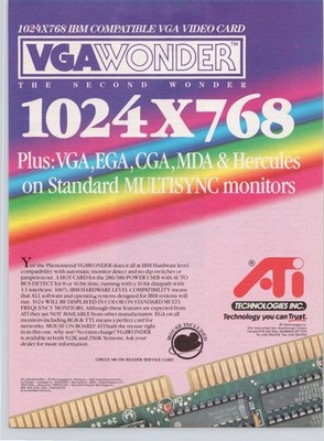 ATI VGAWONDER  Video Card Vintage Magazine Ad Print Rainbow 1989