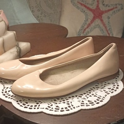 Teens Beige Patent Leather Ballet Flats Comfort Slip-On Round Toe US 13