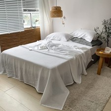 Simple Opulence Washed Linen Bed Sheet Set Basic Style 4 Pieces 1 Flat Sheet...