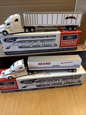 Lot Of 2 FORD AEROMAX TRACTOR/TRAILER DIE CAST METAL 1:64 SCALE, Sears  and Dart
