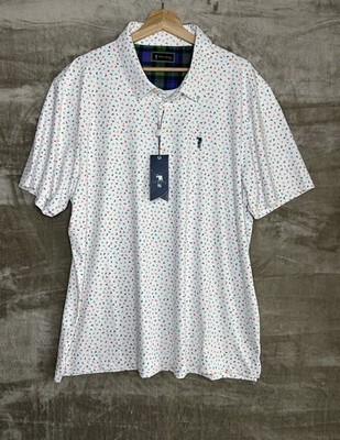 William Murray Golf Polo Shirt XL White/Multicolor Golf Flag Print NWT