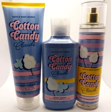 NEW! Bath & Body Works Cotton Candy Clouds Body Mist, Wash, & Lotion Set of 3