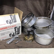 Vintage SVEA 123 Camping Stove W/6 Pcs SIGG Tourist Cook Set