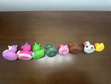 Lot of 8 Rubber Duck Figurines Plastic Assorted Colors and Designs