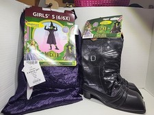 Wicked Elphaba Child's 6/6X Dress, Cape, Hat And Boots New 