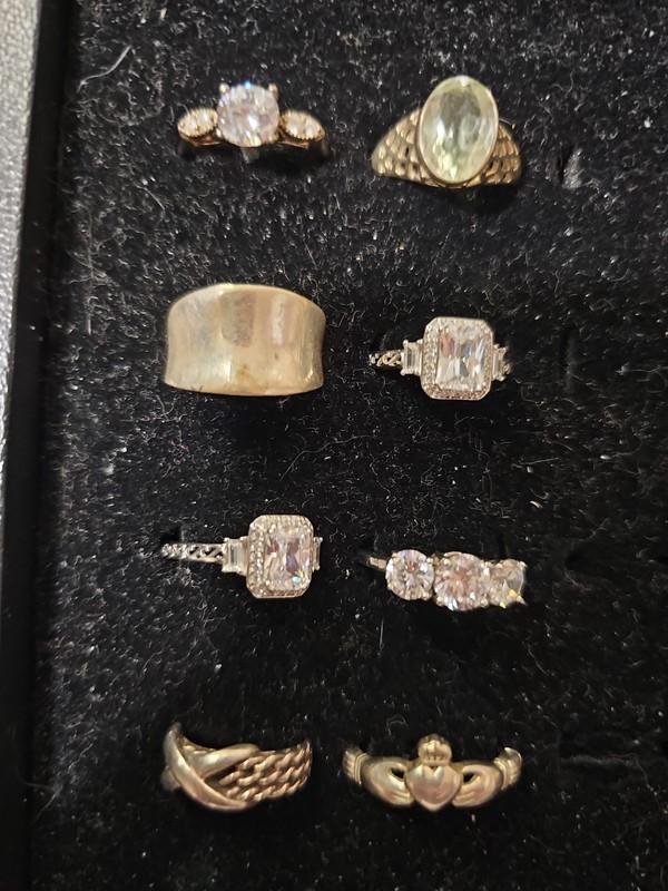 Lot Of 8 Sterling Silver Rings Signed 925 RJ/NVC/TH (Aquamarine, Cz Stones)