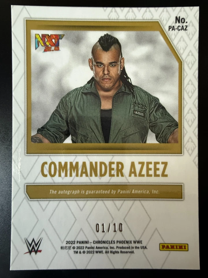 2022 Panini Chronicles Phoenix WWE COMMANDER AZEEZ Auto GOLD /10 - Image 2 of 2