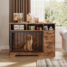 48 Inch Farmhouse Dog Crate Furniture with Drawers Shelves End Table Kennel Pet