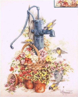 Lanarte GARDEN BOUNTY Cross Stitch Chart Leaflet Only OOP water pump flowers