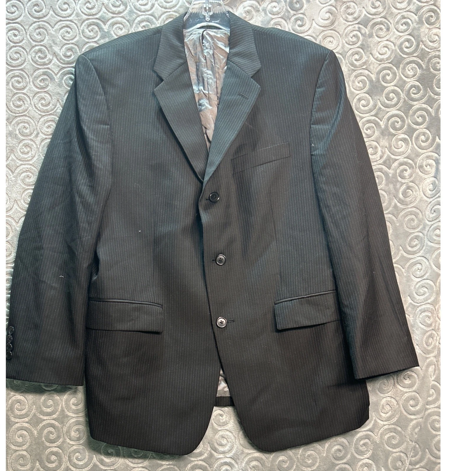 Calvin Klein Black Pinstripe 100% Wool Blazer Jacket - Men's 40S