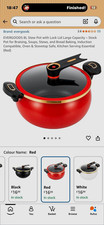 EVERGOODS 8L Stew Pot Non-Stick w/ Lid Double Handle Aluminium Red Induction