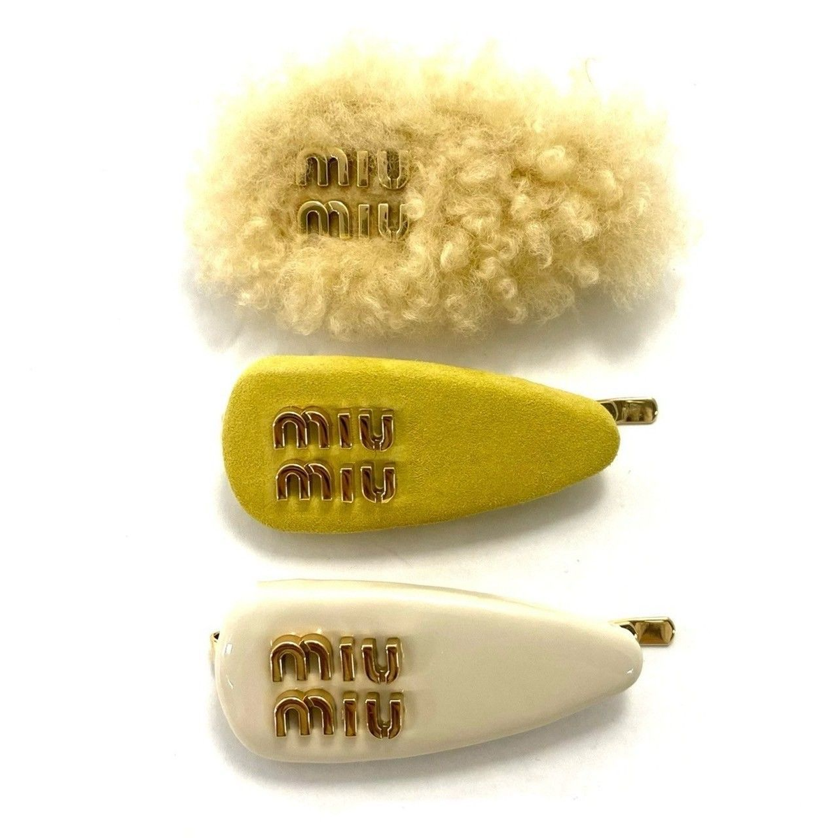 Miu Miu Hair Accessory Baretta Hair Clip Set of 3 Yellow Ivory