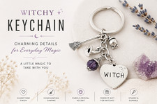 Silver Witch Heart Keychain with Broomstick, Cauldron And Hat