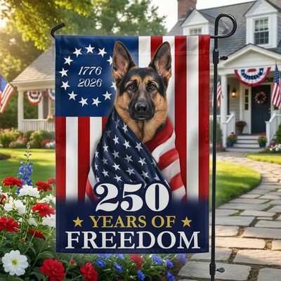 German Shepherd Patriotic Garden Flag, 250 Years of Freedom 1776-2026,
