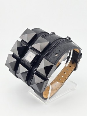 Karl Lagerfeld Black Leather Triple Zip Bracelet Watch 