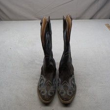 Roper Women 7.5 Western Boots Brown Riley Faux Leather Square Toe Embroidered