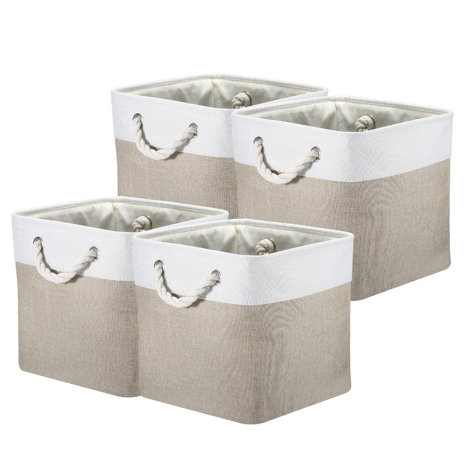 Storage Baskets Fabric Collapsible Cube Baskets, 4Pack, White/Gray-image