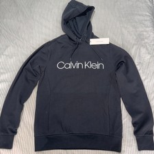 Image of Calvin Klein Cotton Logo Hoodie Black Size Medium BNWT Hidden Pocket