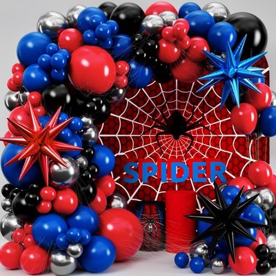 ALL-IN-1 Spider Balloon Arch Kit with BONUS Starburst for Spidy Birthday Deco...