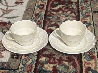 Belleek ~ Ireland ~ ''Shell'' Pattern Yellow Lustre Cup & Saucer ~ 6th Mark ~ Mint