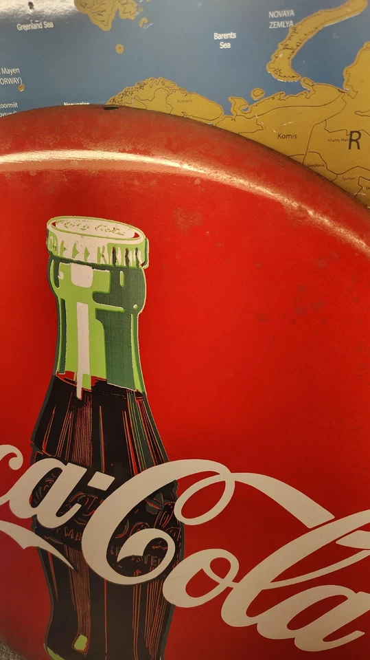 "Letrero de botón de hojalata redondo COCA COLA 1992 20"" RARO Y ORIGINAL". ¡Ver VIDEO!! Foto 4 de 4