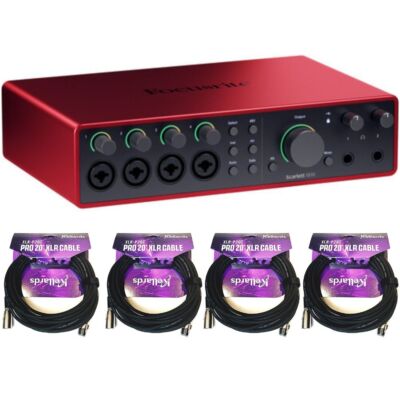 Focusrite 18i16 MIDI Interface 4th Gen w/ Kellards XLR Black 4 Pck Bundle