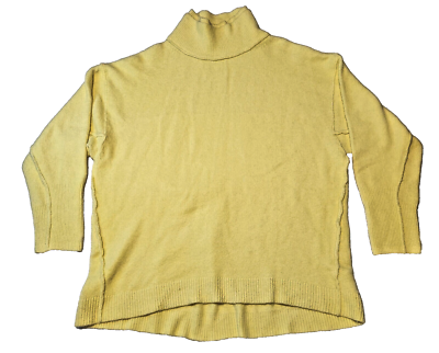Free People Mustard Yellow Oversized Knit Sweater Double Turtleneck Size XS