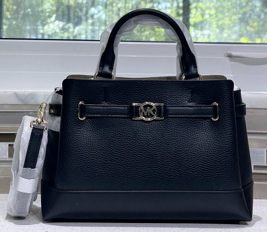 MICHAEL KORS REED SMALL ZIP BELTED SATCHEL SHOULDER BAG TOTE MK BLACK LEATHER