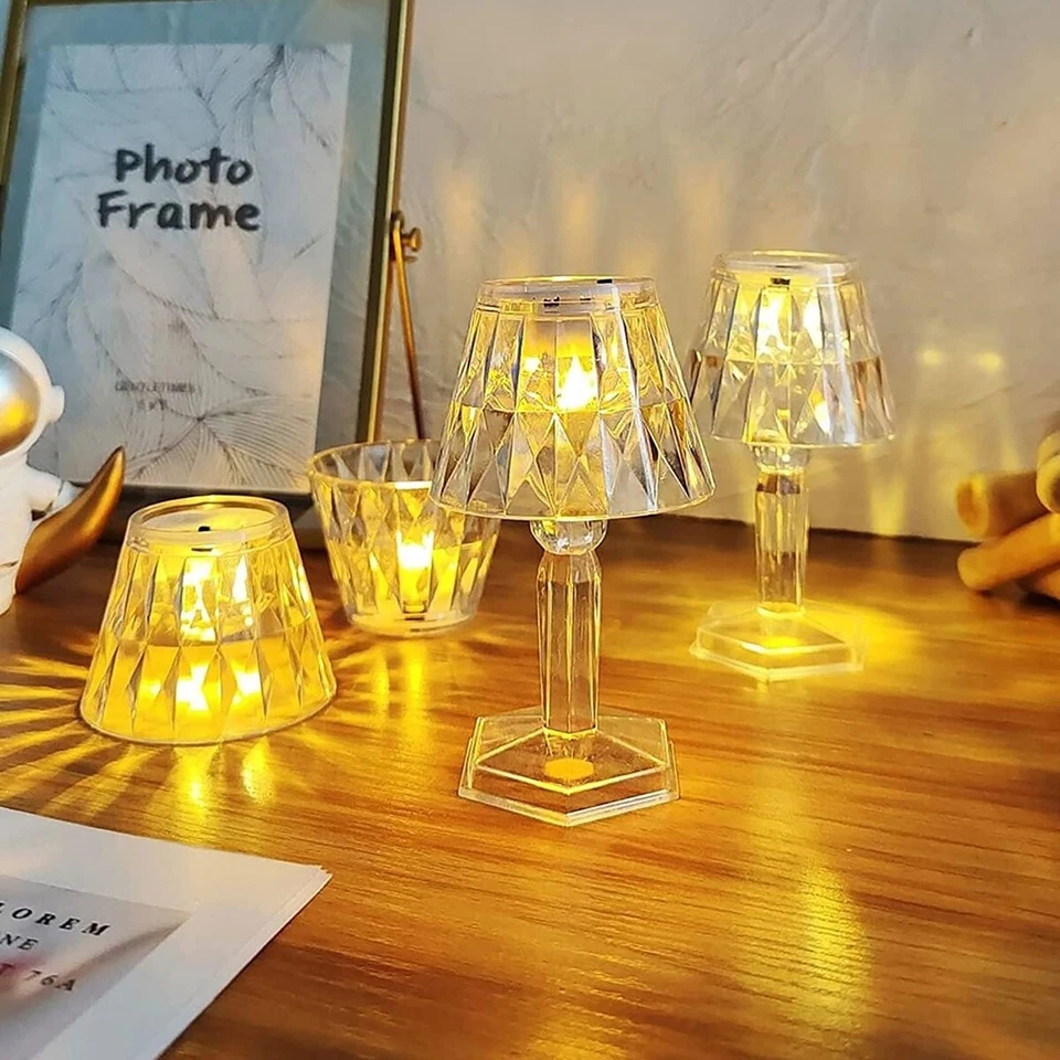 MINI LAMPADA TAVOLO COMODINO DIAMANTATA EFFETTO CRISTALLO LUCE CALDA DECORATIVA - Immagine 2 di 4