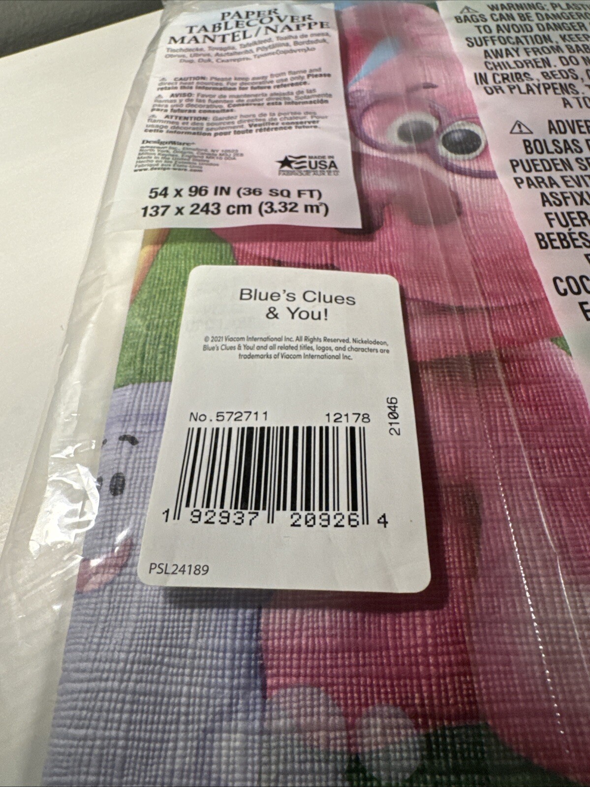 ~blue's Clues & You, Paper Table Cover ~ 54" X 96"
