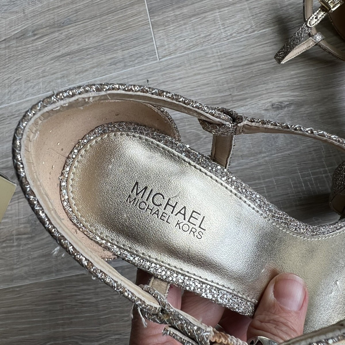 MICHAEL Michael Kors Simone Gold Glitter Sparkly Heels Sz