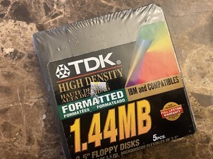 TDK 3.5in 1.44MB IBM Formatted High Density Floppy Disks 5 Pack New Sealed