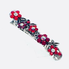Vintage Flower Hair Clip Clamp Alligator Pelican Beak Rhinestone Crystal Red
