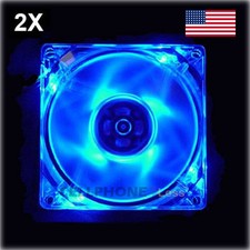 2X 80mm Computer PC Clear Case Cooling Fan With LED - Blue