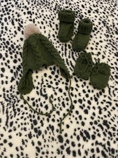 Baby Hat Booties Mittens Set In Good Quality Merino Cotton Yarn.