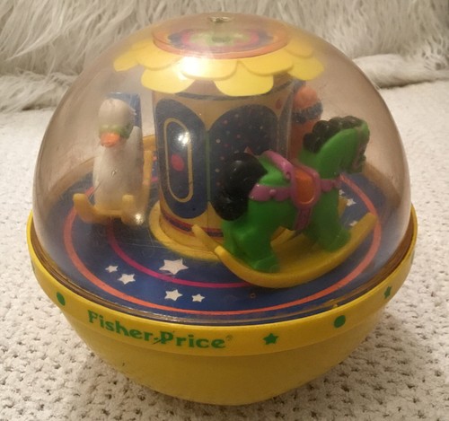 Fisher Price Vtg 1985 Roly Poly Merry-Go-Round Carousel Yellow Chime Ball - Picture 2 of 6